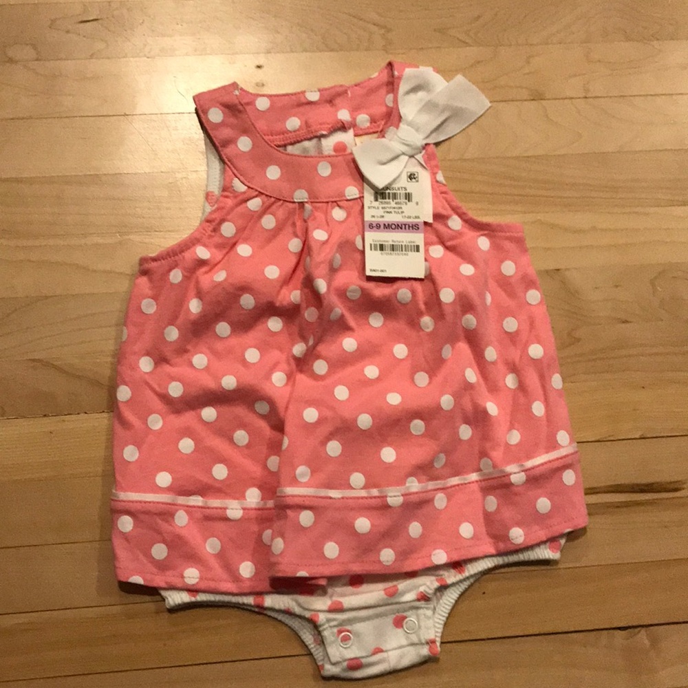 Pink and white polka dot 6-9 months onesie